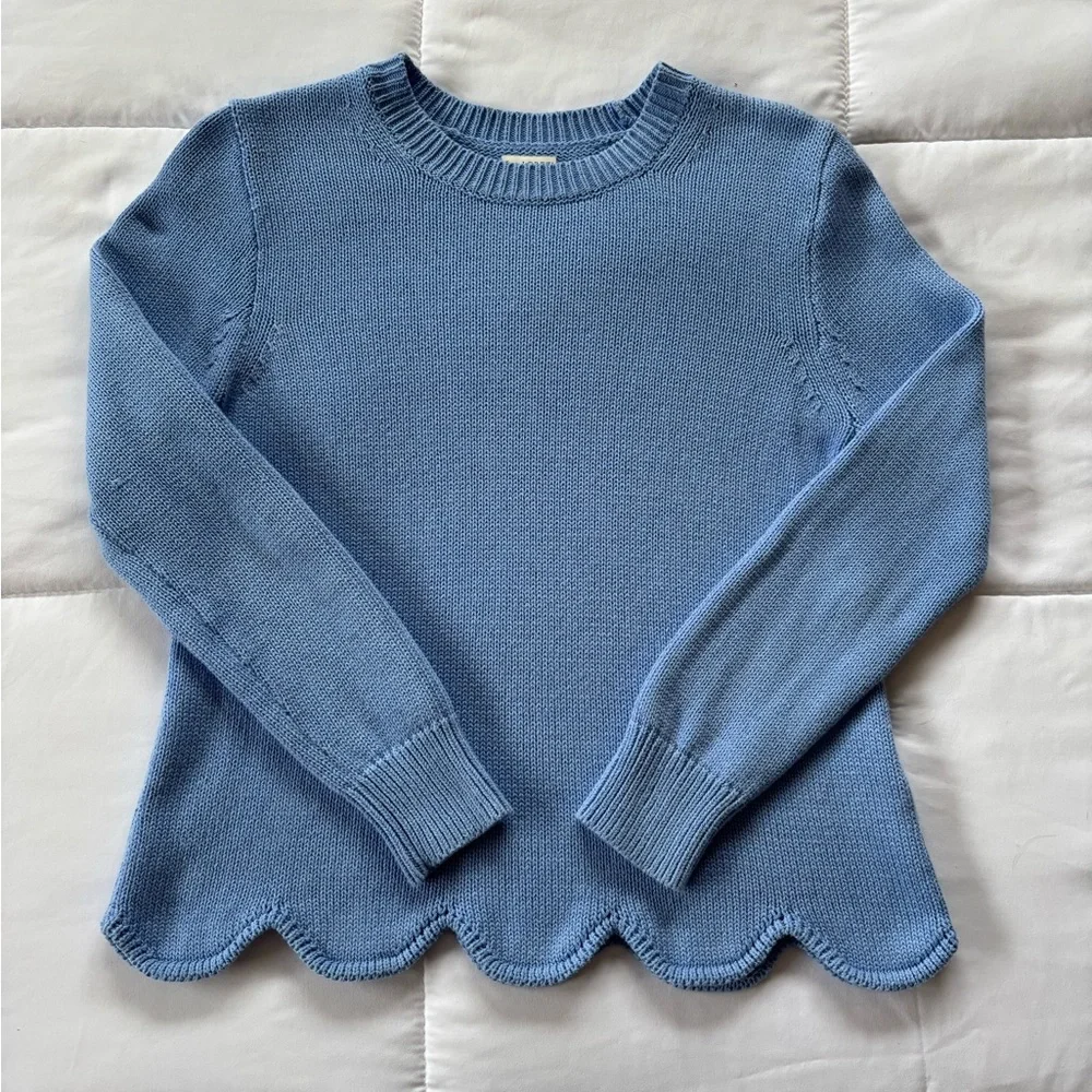 100% Cotton J. Crew Sky Blue Knit Scalloped Hem Sweater